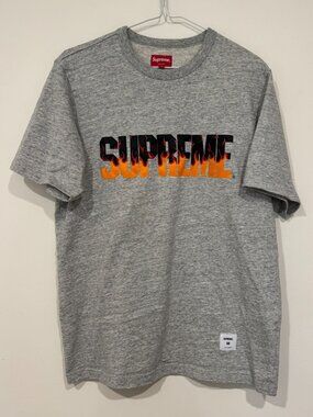 Supreme FW19 Flames Short Sleeve Top Heavyweight Cotton Size M Heather Grey